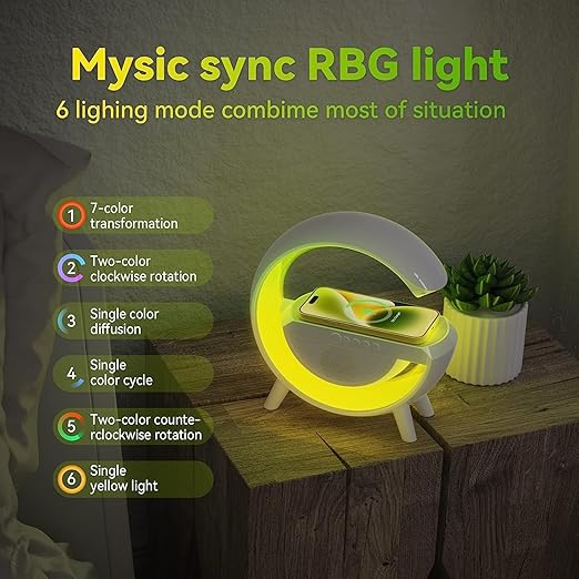 New Multi-Function Bluetooth Table Lamp with Wireless Charger Speaker Alarm Clock App Control